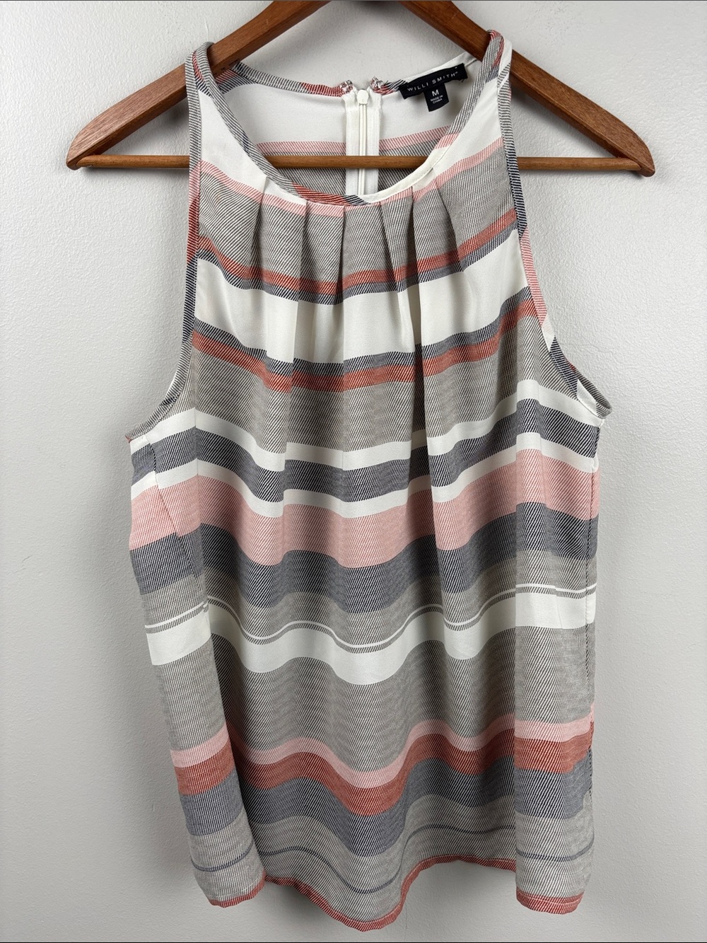 Willi Smith Striped Sleeveless Cami in Pink, Gray, White zip back Medium